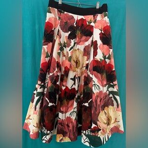 White House Black Market Floral Circle Skirt in White, Red & Pink